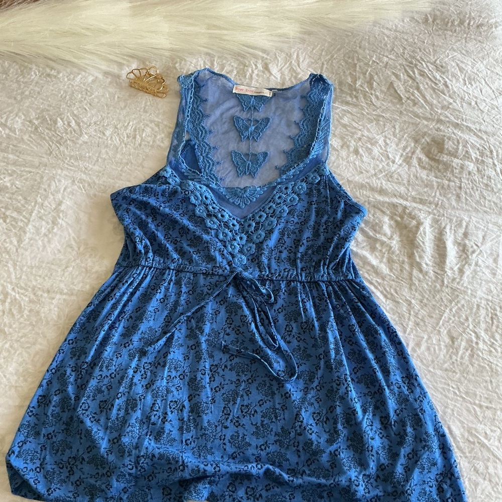 Blue Lace Butterfly Tank Dress